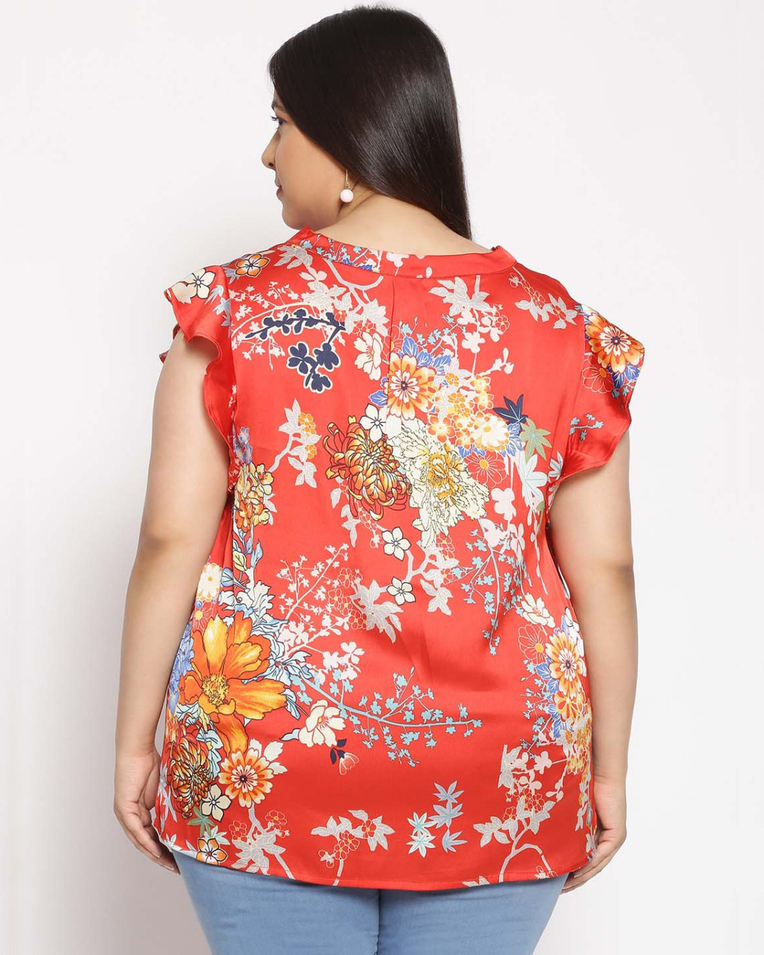Shop Women's Plus Size Red Floral Print V-Neck Top-Back