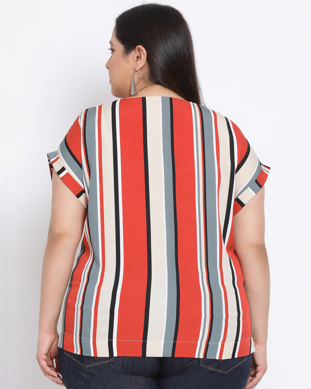Shop Women's Plus Size Multicolor Striped Round Neck Top-Back