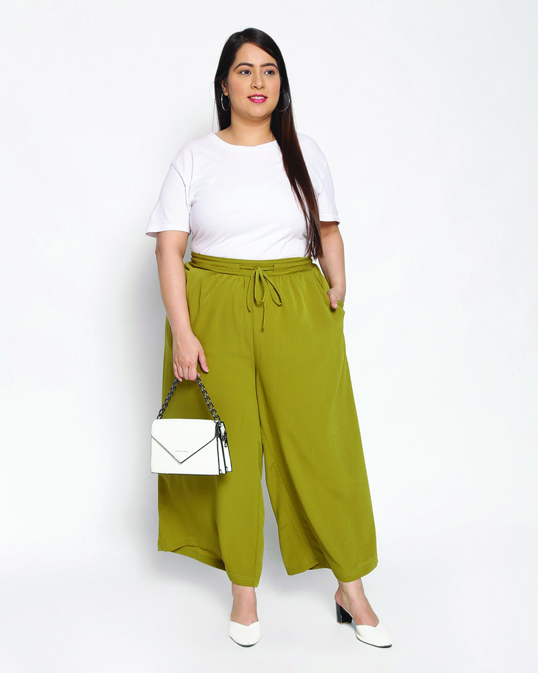 Shop Women's Green Plus Size Wide Leg Palazzo-Back