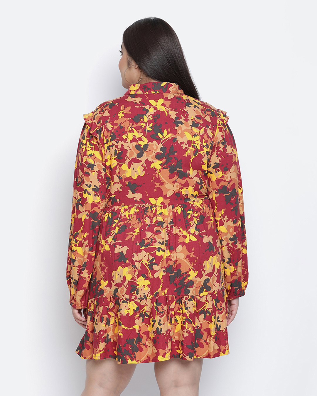 Shop Women's Maroon Floral Print Regular Fit Dress-Back