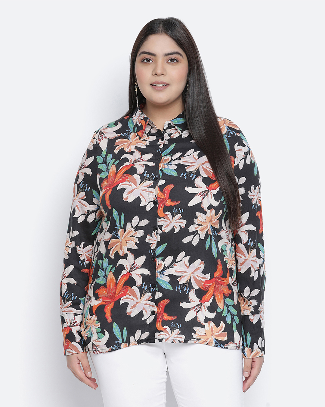 Buy Oxolloxo Womens Black Flower Print Regular Fit Shirt Online At