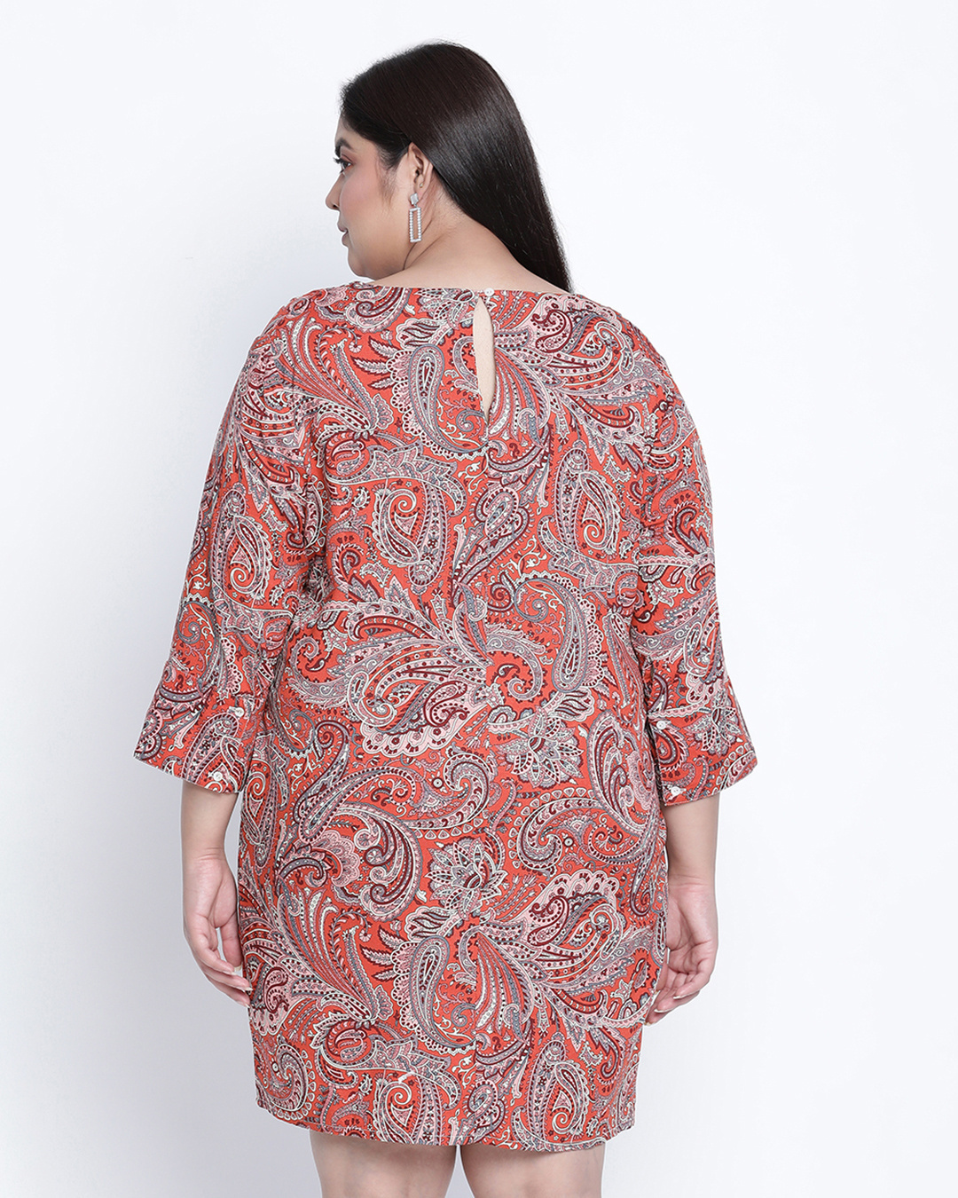 Shop Women's Orange Floral Print Regular Fit Dress-Back