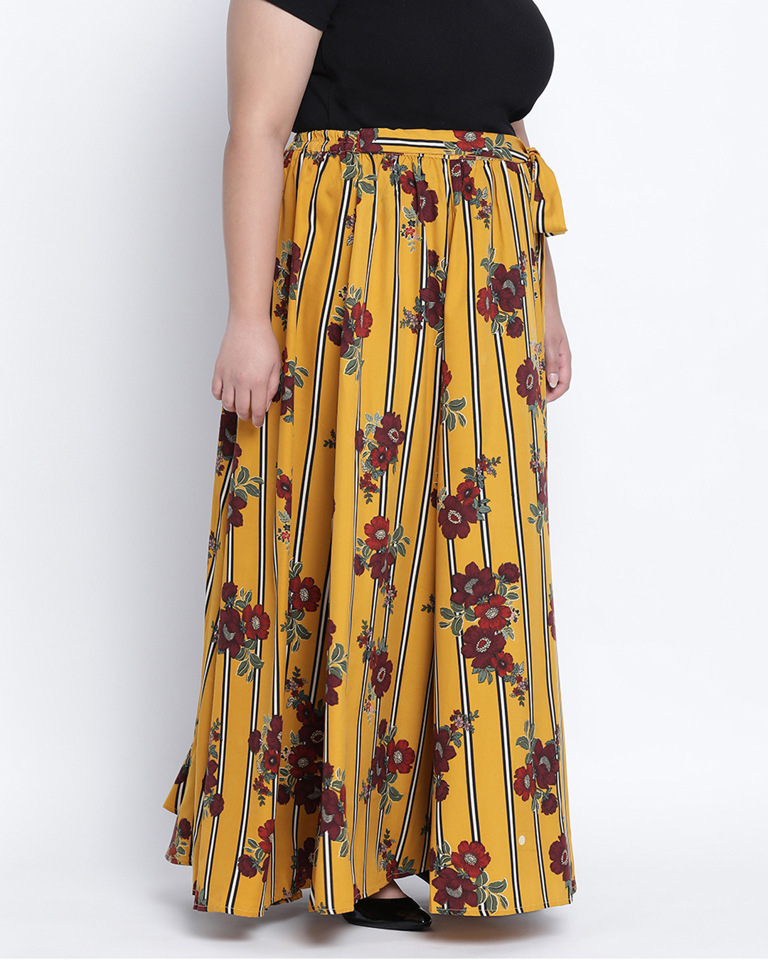 Shop Women's Yellow Floral Print Relaxed Fit Plus Size Skirt-Back