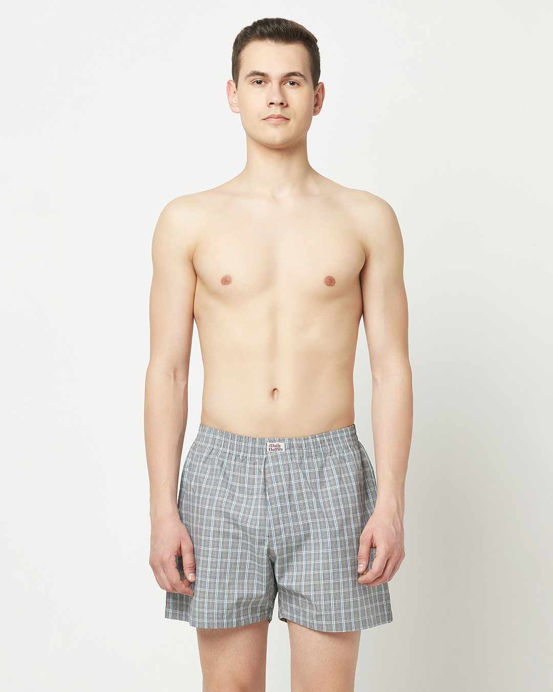 Shop Pack of 2 Men's Grey & Blue Checked Boxers-Back