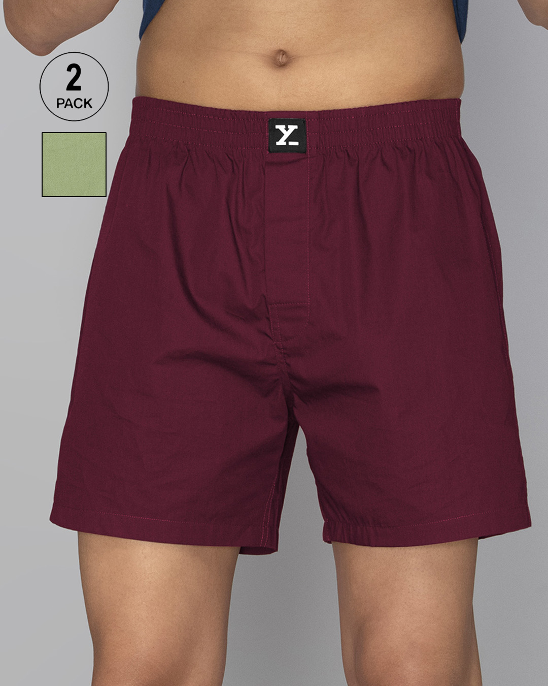 Buy Pack of 2 Men's Bold Burgundy & Olive Green Boxers Online in India ...