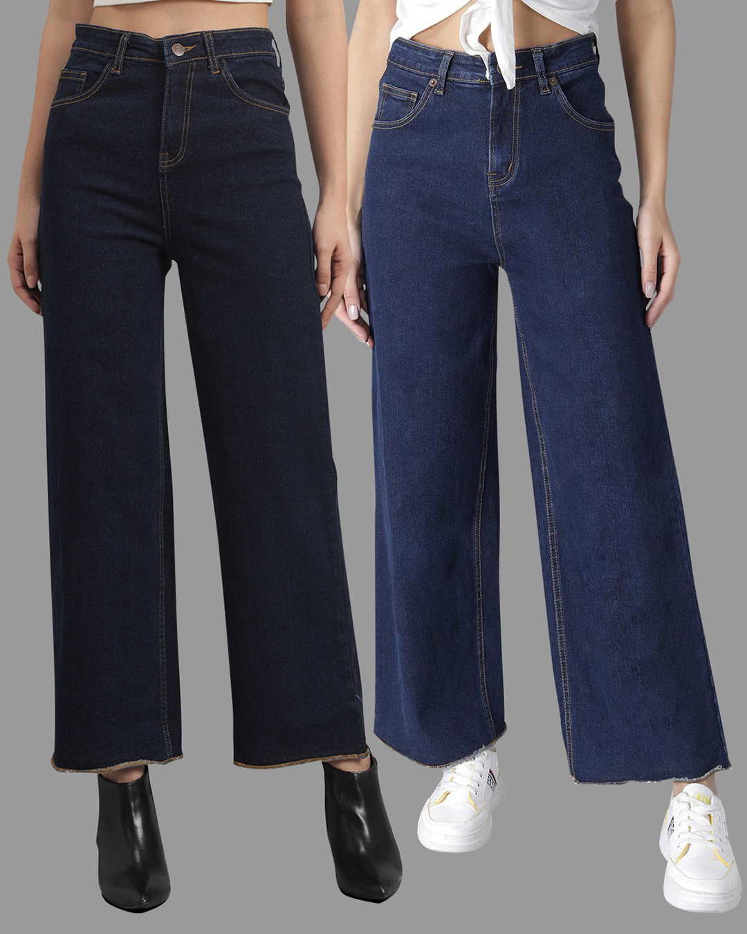 Buy Pack of 2 Women's Black & Blue Flared Jeans Online at Bewakoof