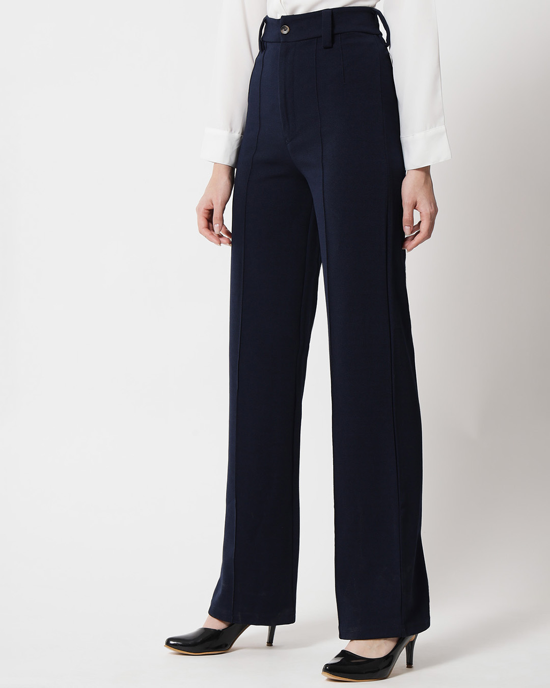 Shop Pack of 2 Women's Blue & Black Straight Fit Trousers-Back