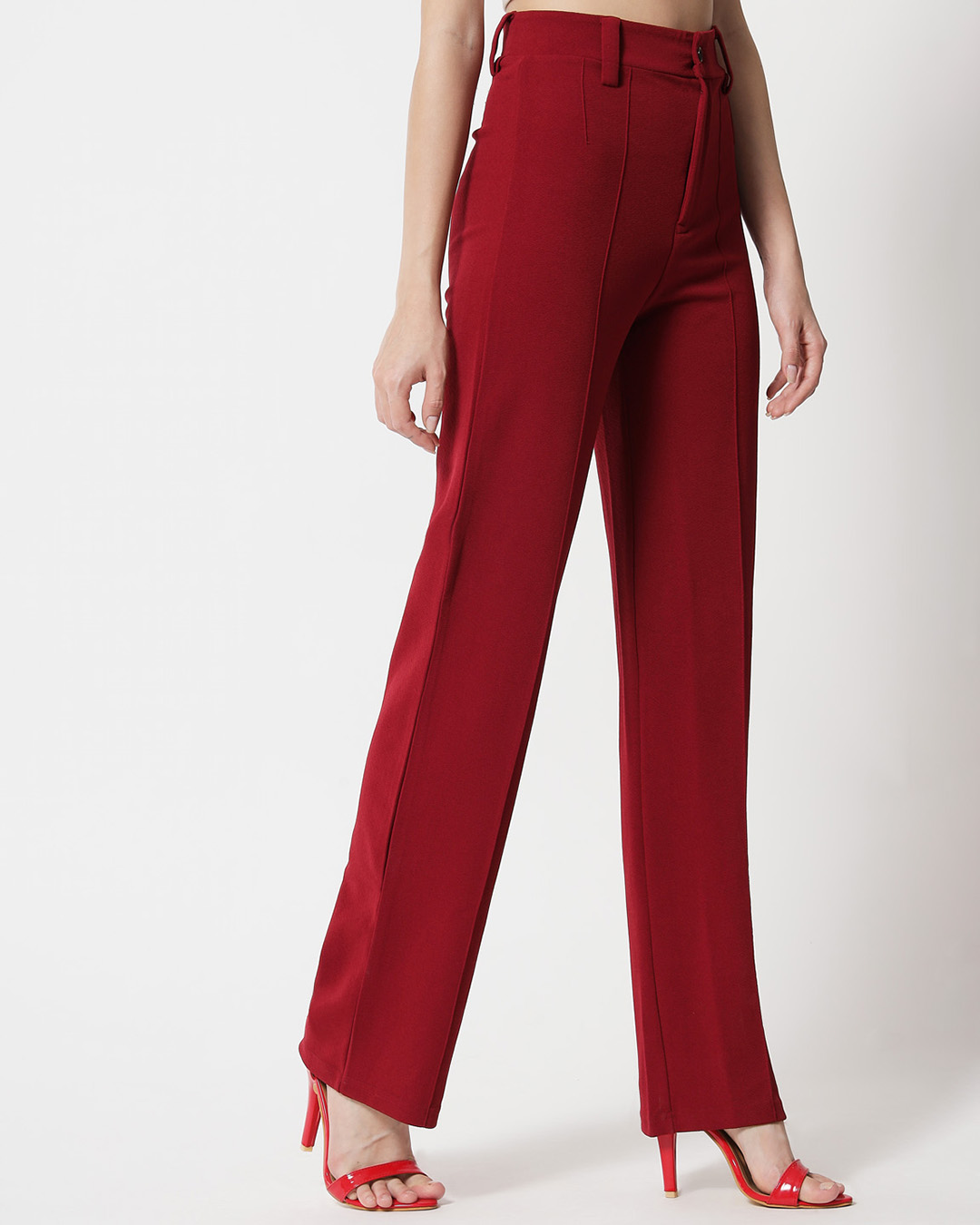 Buy Pack of 2 Women's Maroon & Blue Straight Fit Trousers Online at