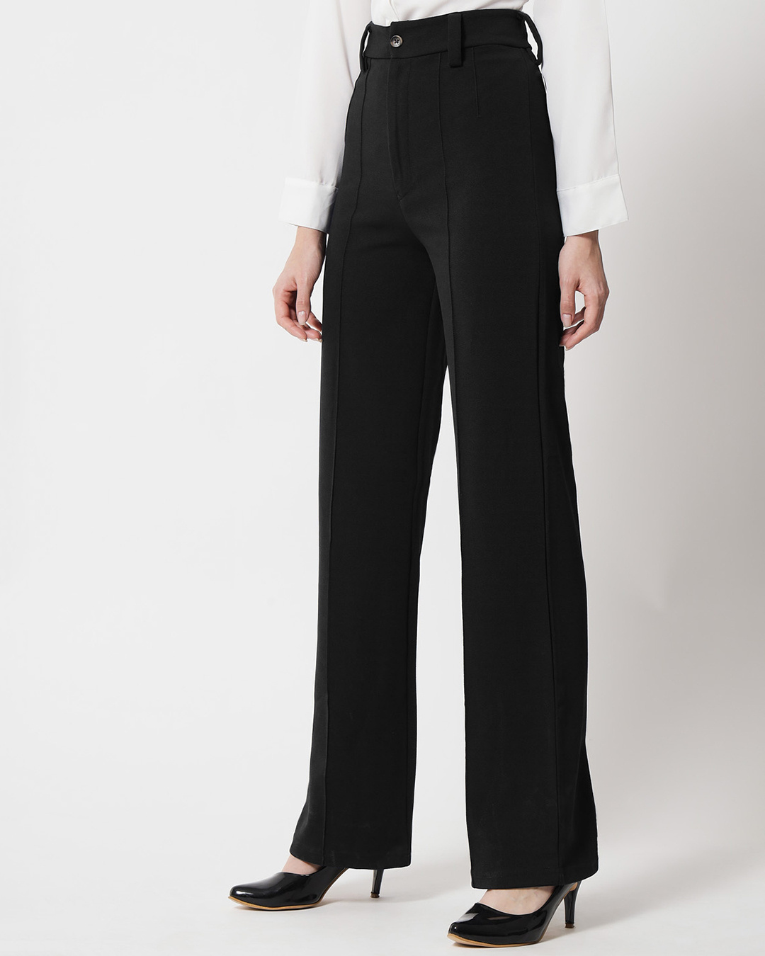 Shop Pack of 2 Women's White & Black Straight Fit Trousers-Back
