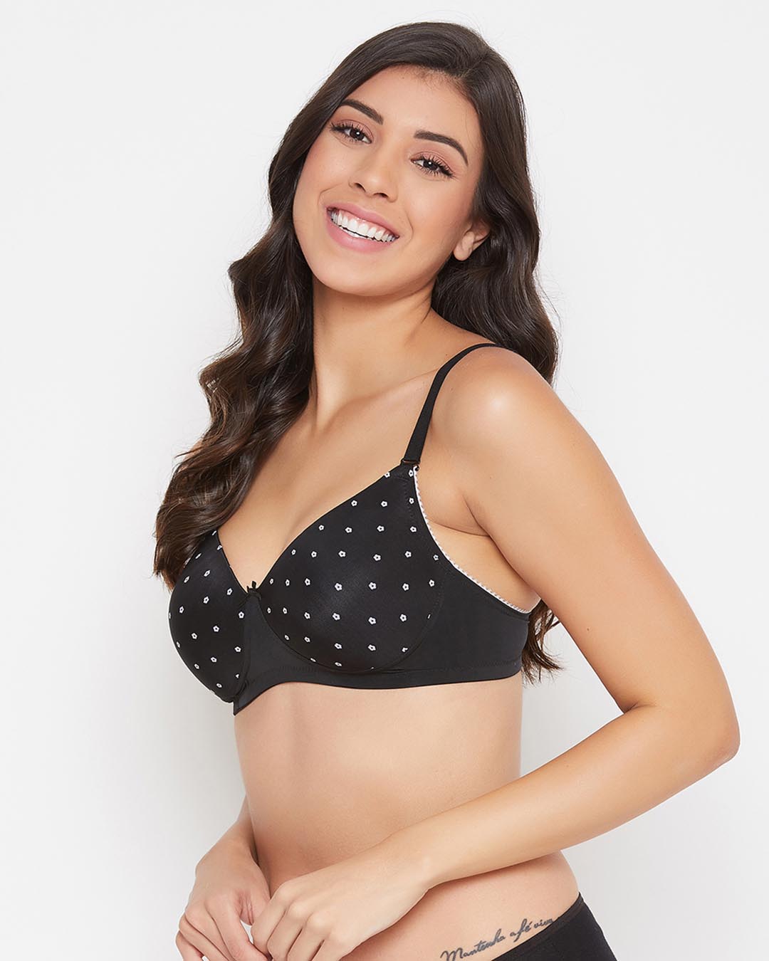 Shop Padded Non Wired Full Cup Floral Print Multiway T-Shirt Bra In Black-Back