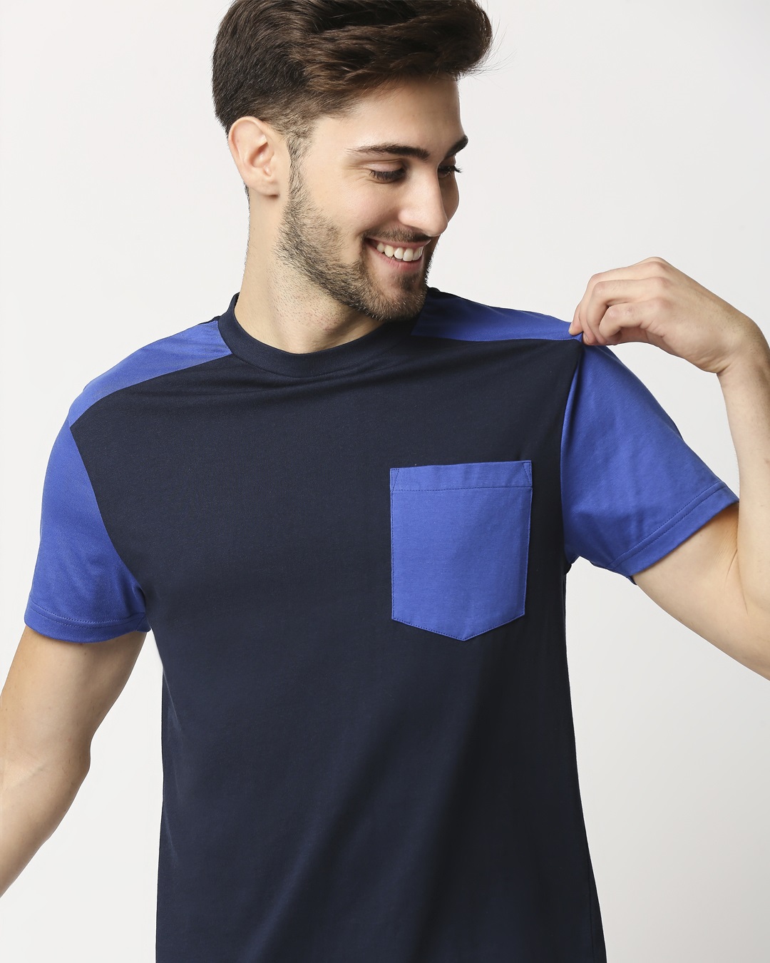 Shop Pageant Blue Color Block Pocket T-Shirt-Back