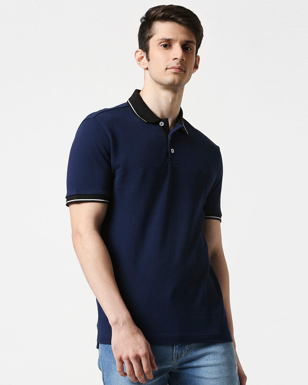 Buy Pageant Blue Half Sleeve Tipping polo for Men blue Online at Bewakoof