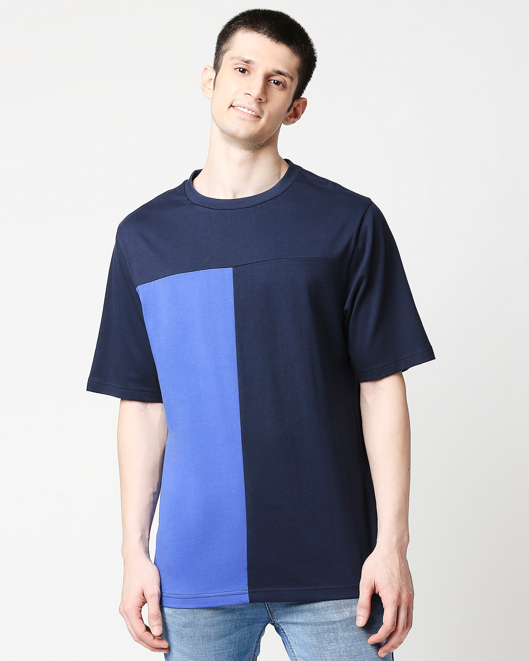 Shop Pageant Blue Half Sleeves Color Block T-Shirt-Back