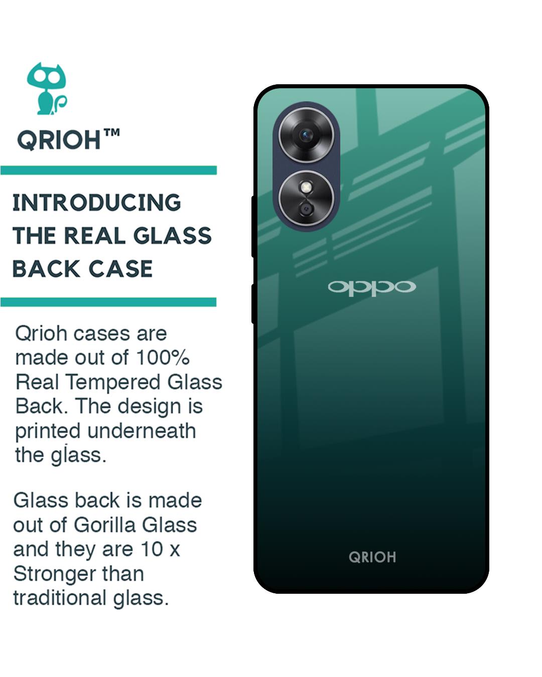 Shop Palm Green Premium Glass Case for OPPO A17 (Shock Proof,Scratch Resistant)-Back