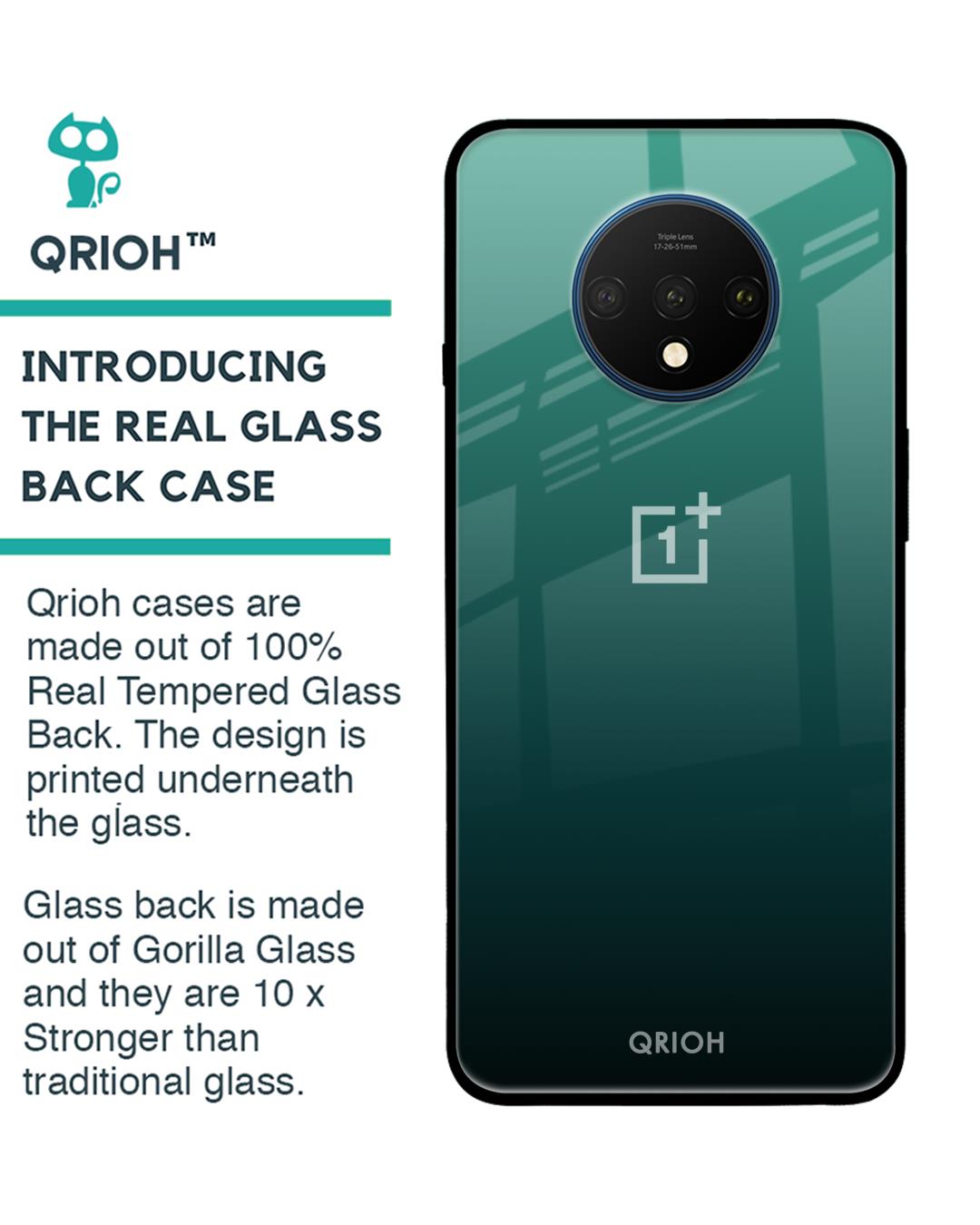 Shop Palm Green Premium Glass Cover For OnePlus 7T (Impact Resistant, Matte Finish)-Back