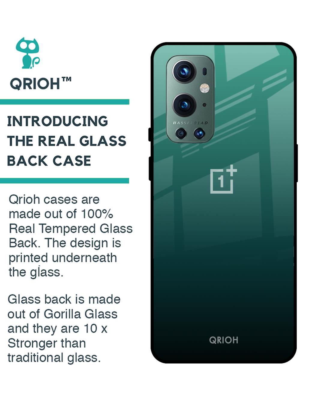 Shop Palm Green Premium Glass Cover For OnePlus 9 Pro (Impact Resistant, Matte Finish)-Back