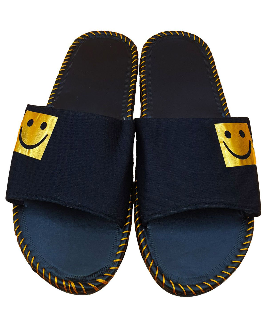 Shop Flat Ch Smiley Gold Slipper Flipflops Slides For Men-Back
