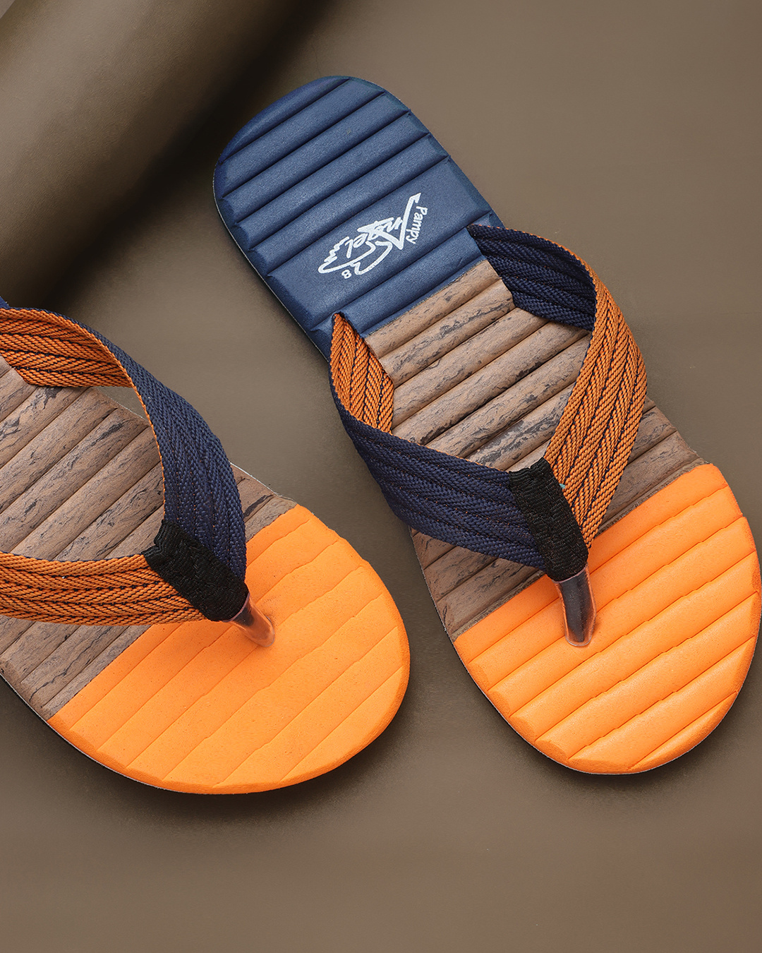 Shop V Tricolor Orange Slipper Flipflops Slides For Men-Front