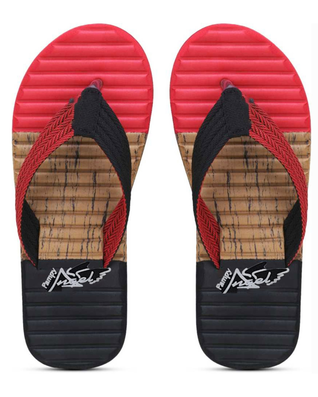 Shop Pampy Angel V Tricolor Red Slipper FlipFlops Slides for Men-Back