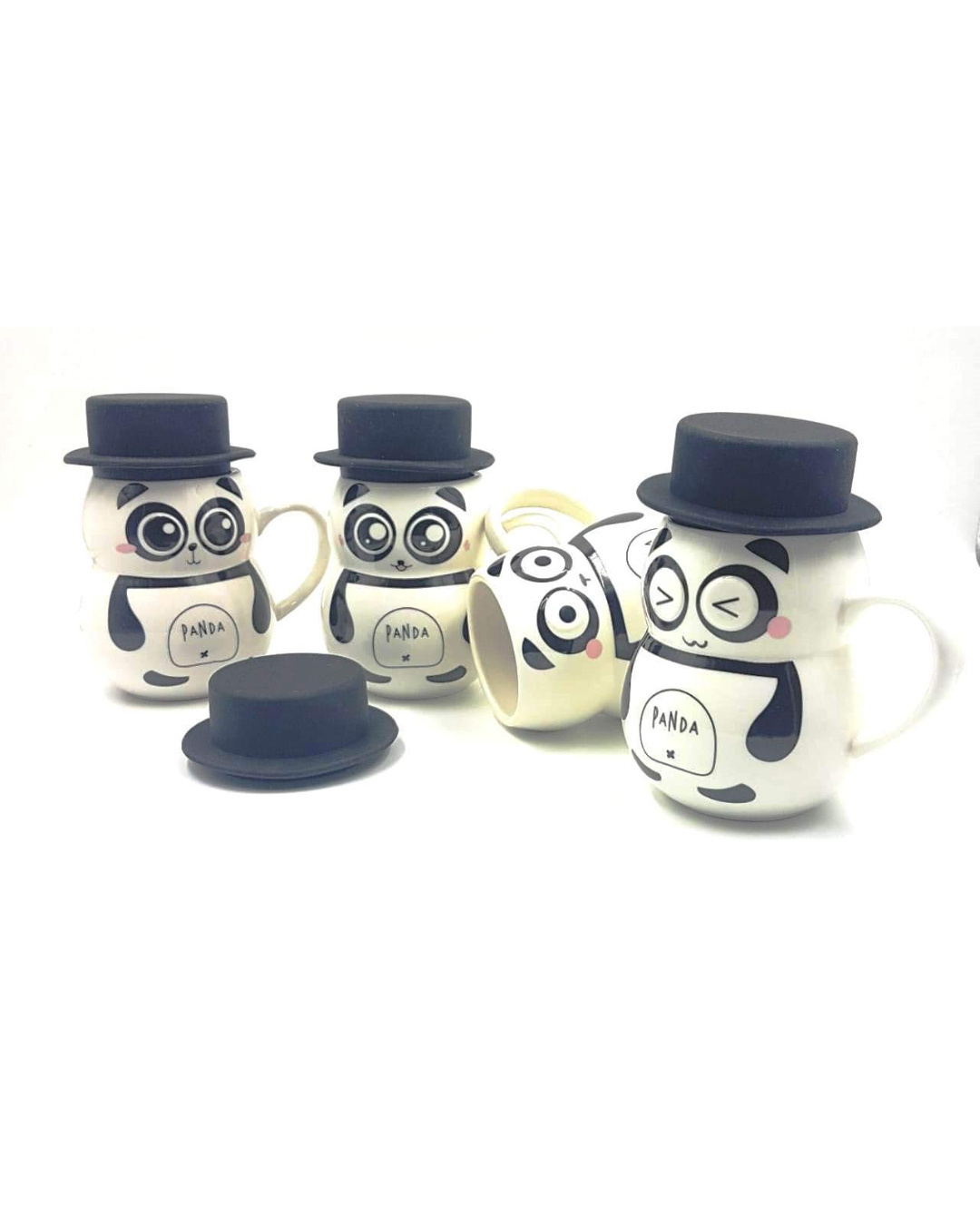 Shop Panda Coffee Combo Ceramic Mug,  With Rubber Lid (450 Ml, White, Single Piece)-Back