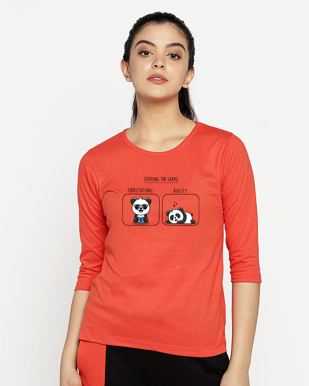 Shop Panda Exams Round Neck 3/4 Sleeve T-Shirt Oxyfire-Back