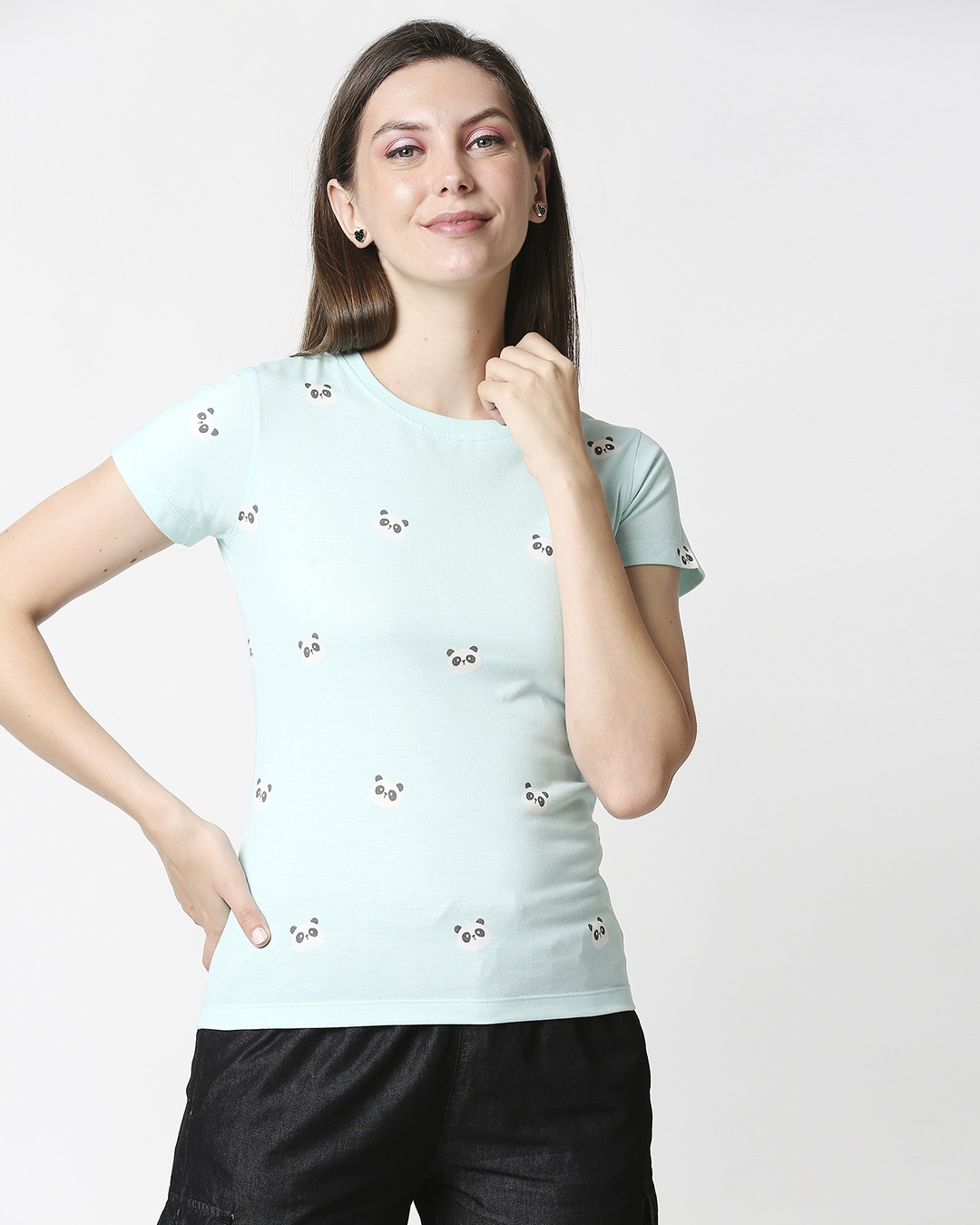 Shop Panda Fun Aop Plain Half Sleeves T-Shirt-Back