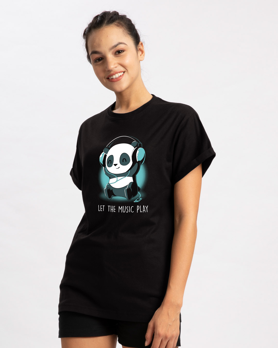 Shop Panda Headphones Boyfriend T-Shirt-Back