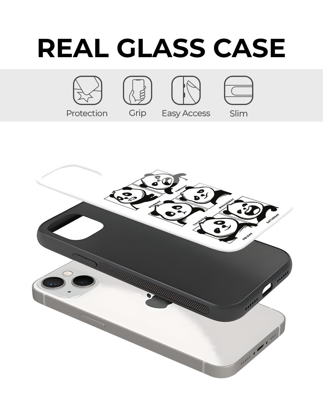 Shop Panda Mood Premium Glass Cover for Apple iPhone 13 Pro-Back