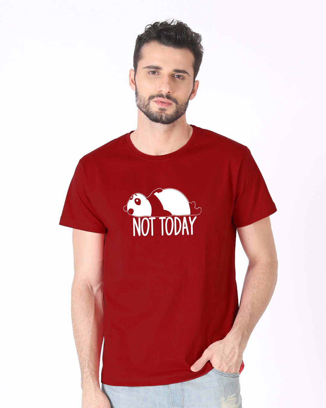 Shop Panda Not Today Half Sleeve T-Shirt-Back