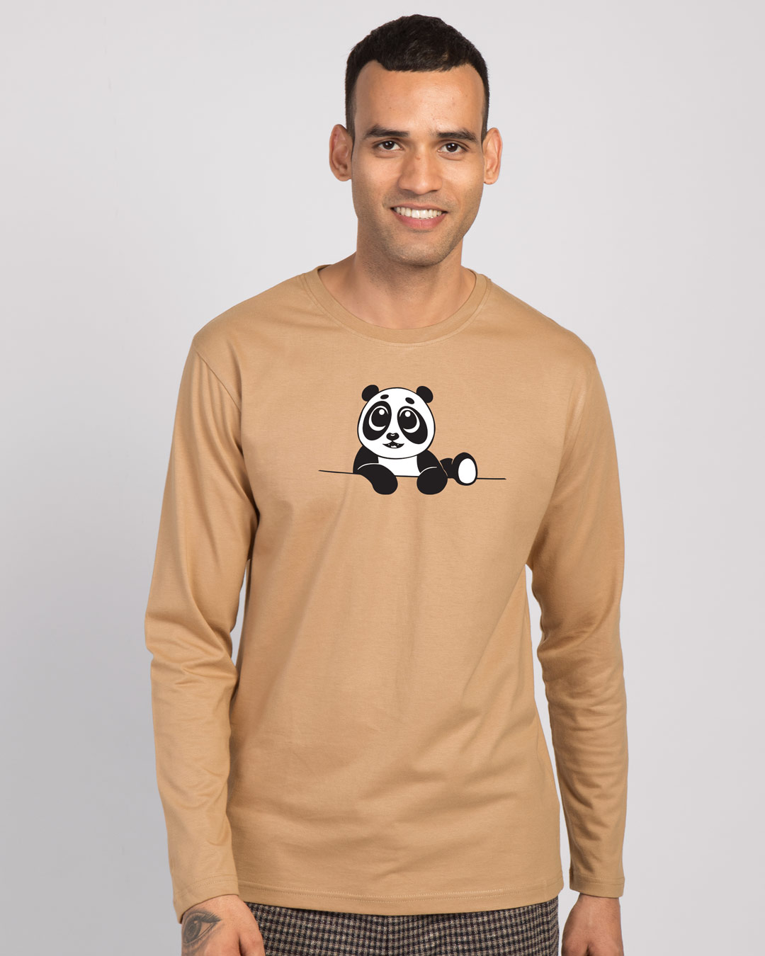 Shop Panda Peek Full Sleeve T-Shirt Dusty Beige-Back