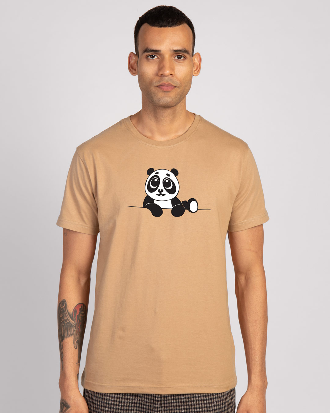 Shop Panda Peek Half Sleeve T-Shirt - Pastel  Beige-Back