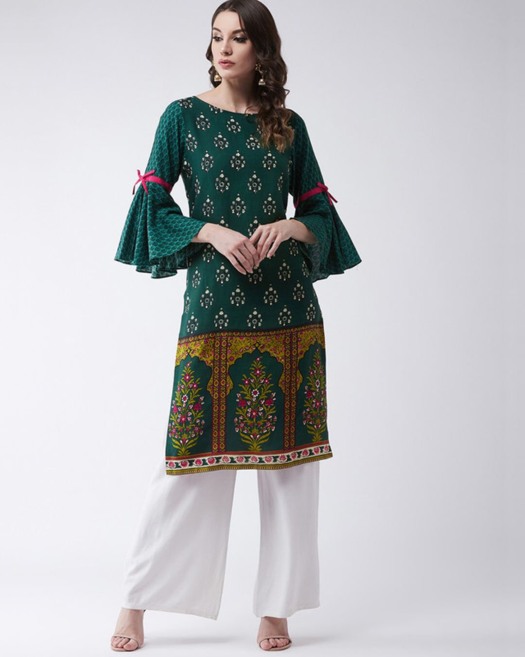 Buy Pannkh Women's Mughal Printed Bell Sleeves Kurta Online at Bewakoof