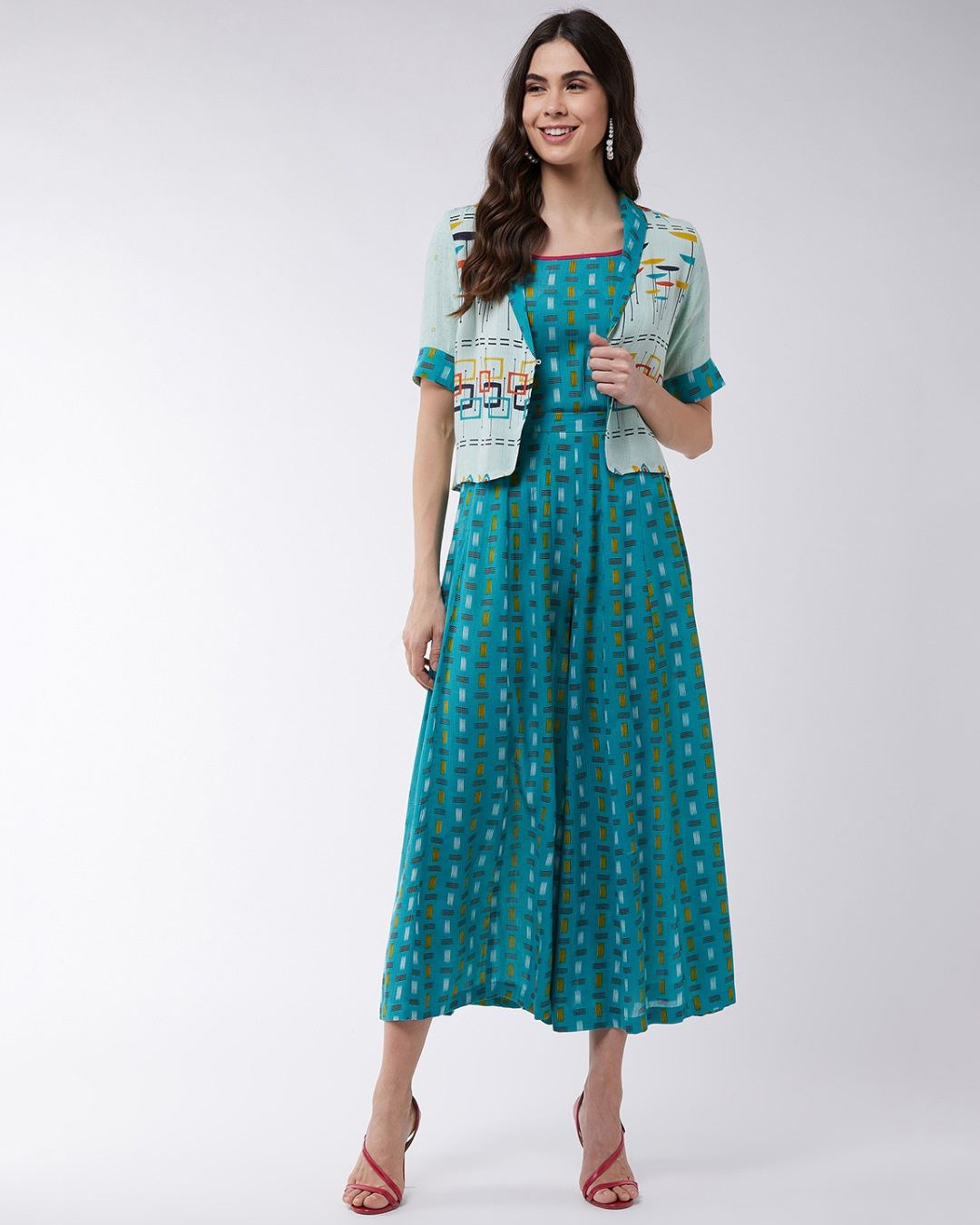 Buy Pannkh Women's Pastel Printed Jumpsuit With Stylish Jacket Online