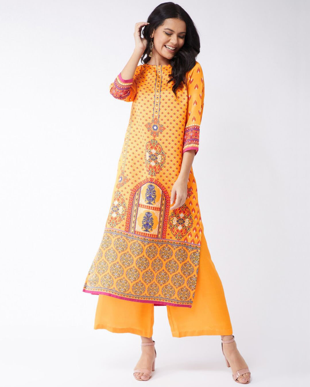 Buy Pannkh Womens Digital Print Placement Kasturi Kurta For Women ...