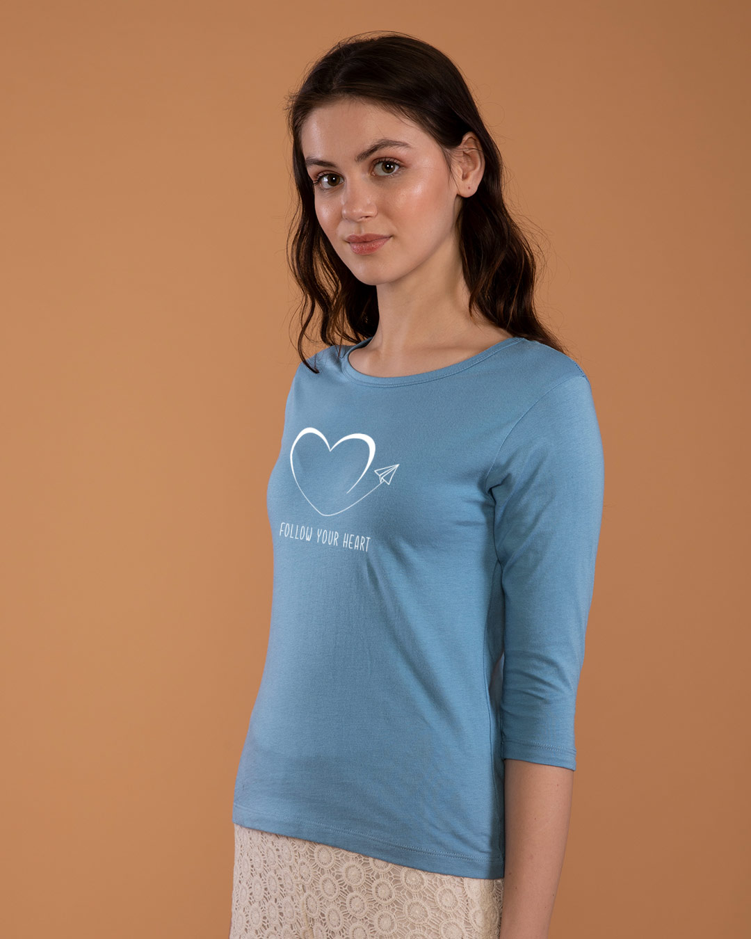 Shop Paper Plane Heart Round Neck 3/4th Sleeve T-Shirt-Back