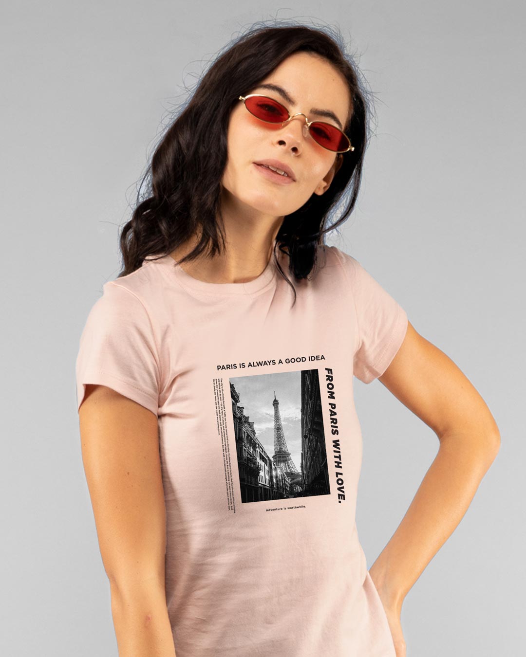 Shop Paris With Love Half Sleeve Printed T-Shirt Baby Pink-Back