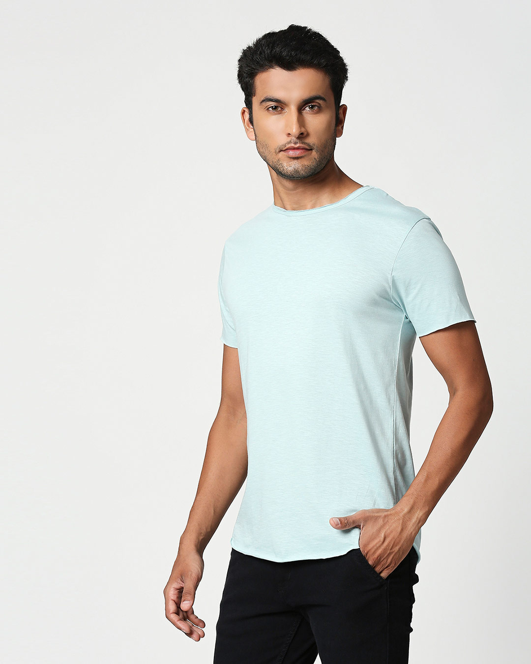 Shop Pastel Aqua Raw Edge Halfsleeve T-Shirt-Back
