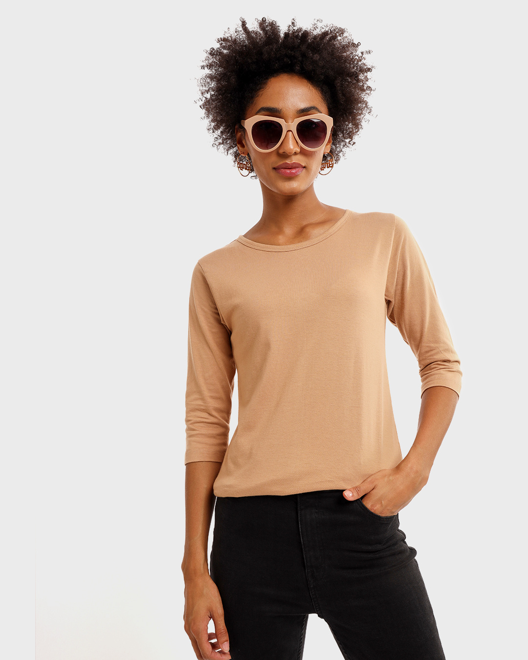 Buy Women's Pastel Beige Slim Fit TShirt Online at Bewakoof