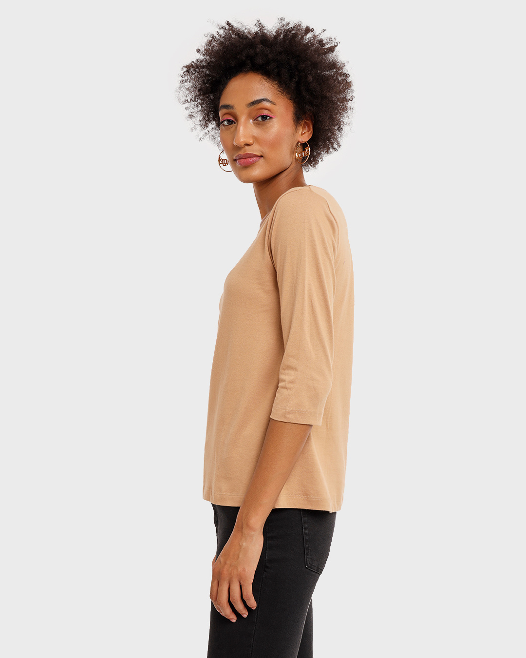 Shop Women's Pastel Beige Slim Fit T-Shirt-Back