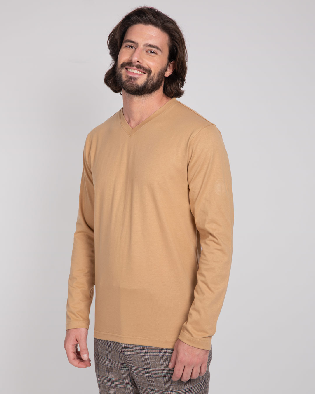 Shop Pastel Beige V-Neck Full Sleeve T-Shirt-Back