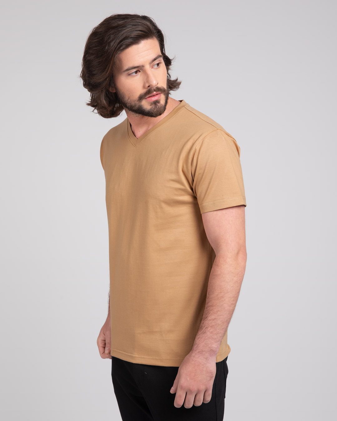 Shop Pastel Beige V-Neck T-Shirt-Back
