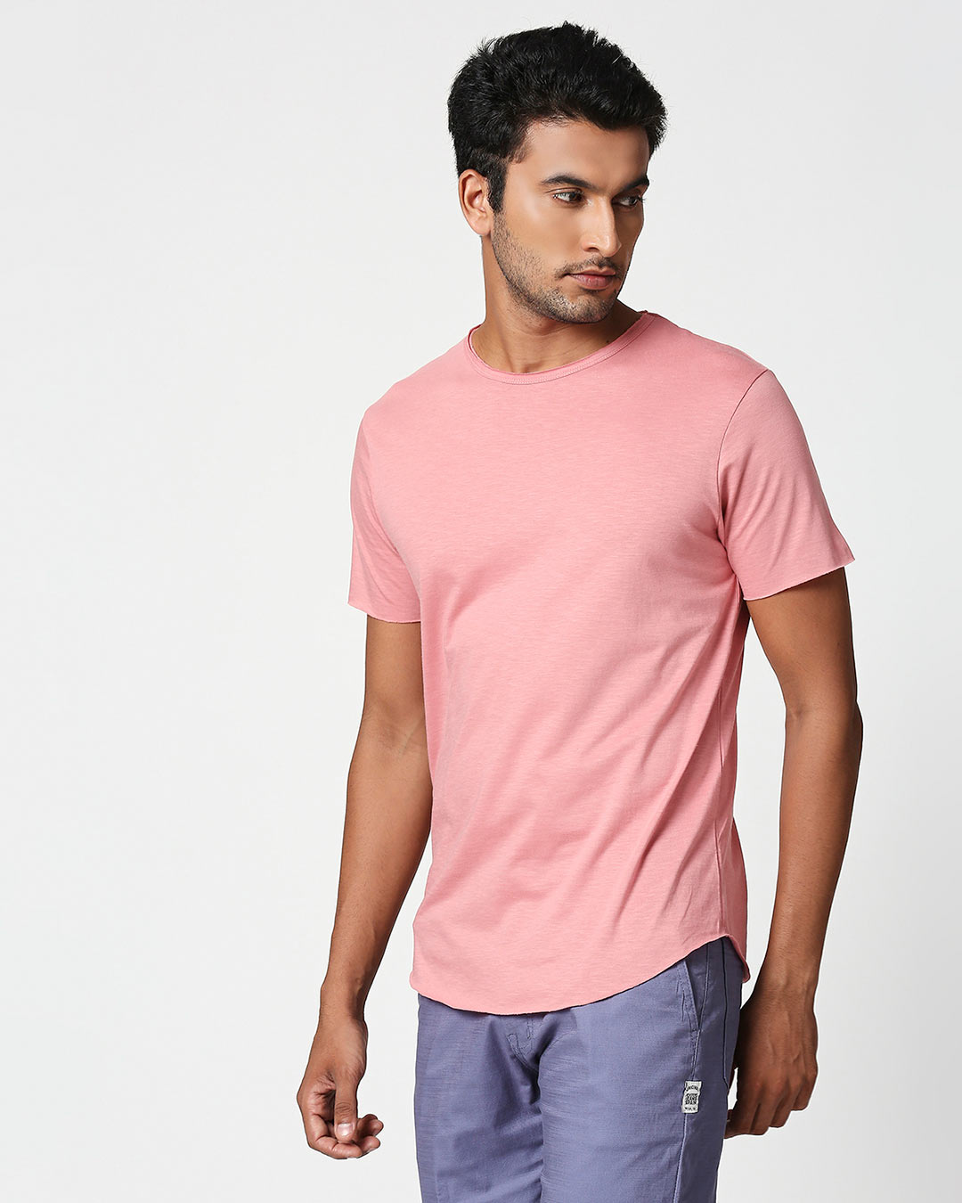 Shop Pastel Coral Raw Edge Slub Halfsleeve T-Shirt-Back
