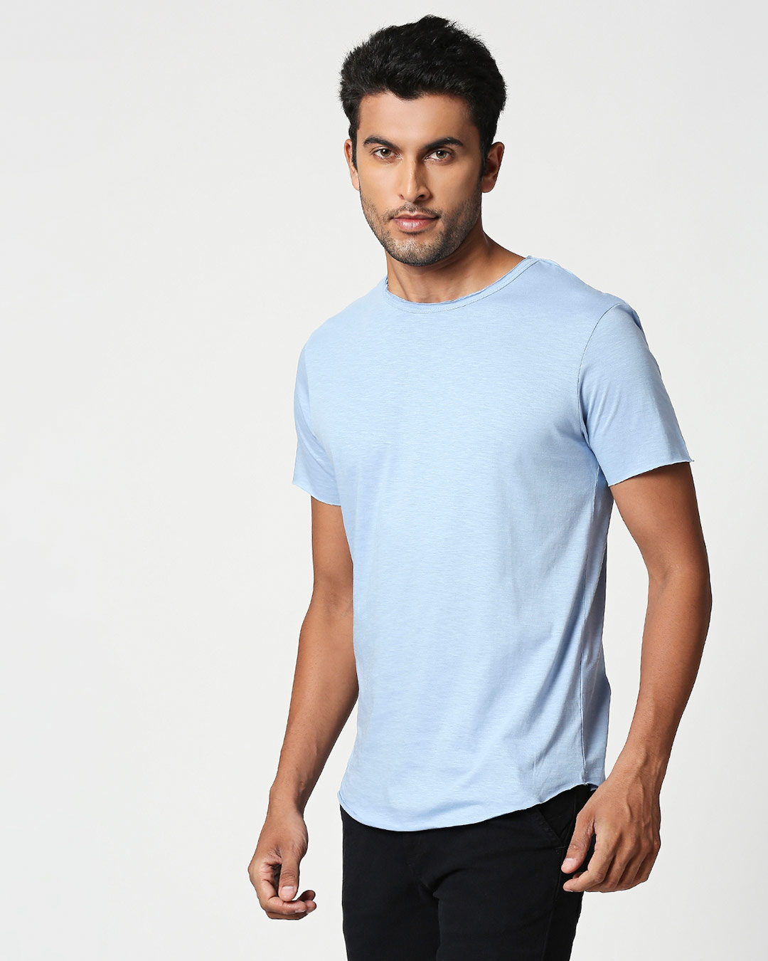 Shop Pastel Sky Blue Raw Edge Halfsleeve T-Shirt-Back