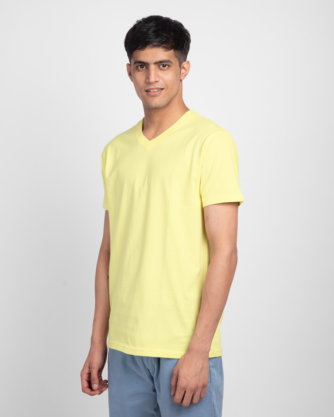 Shop Pastel Yellow V-Neck T-Shirt-Back