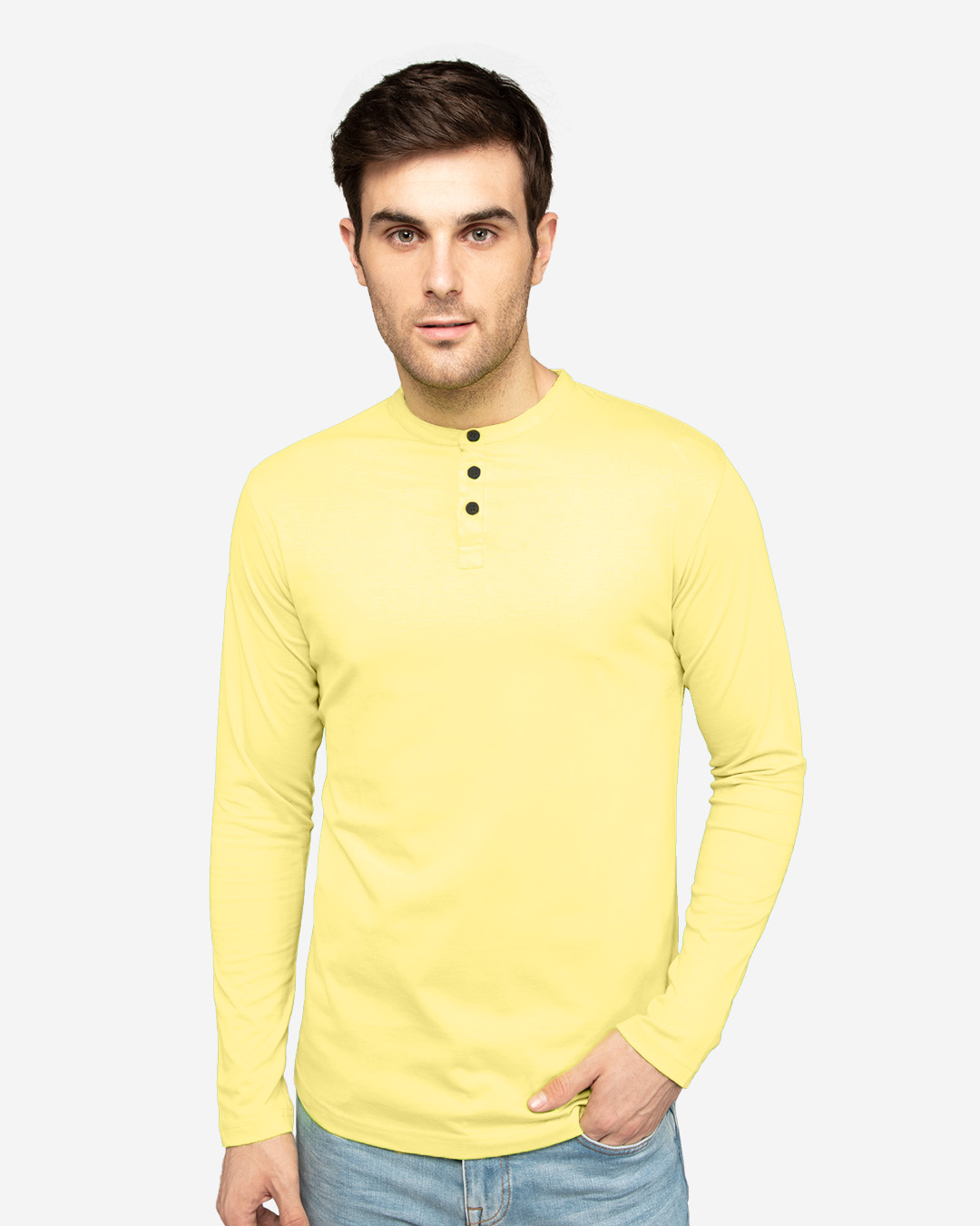 Buy Pastle Yellow Full Sleeve Henley TShirt for Men yellow Online at