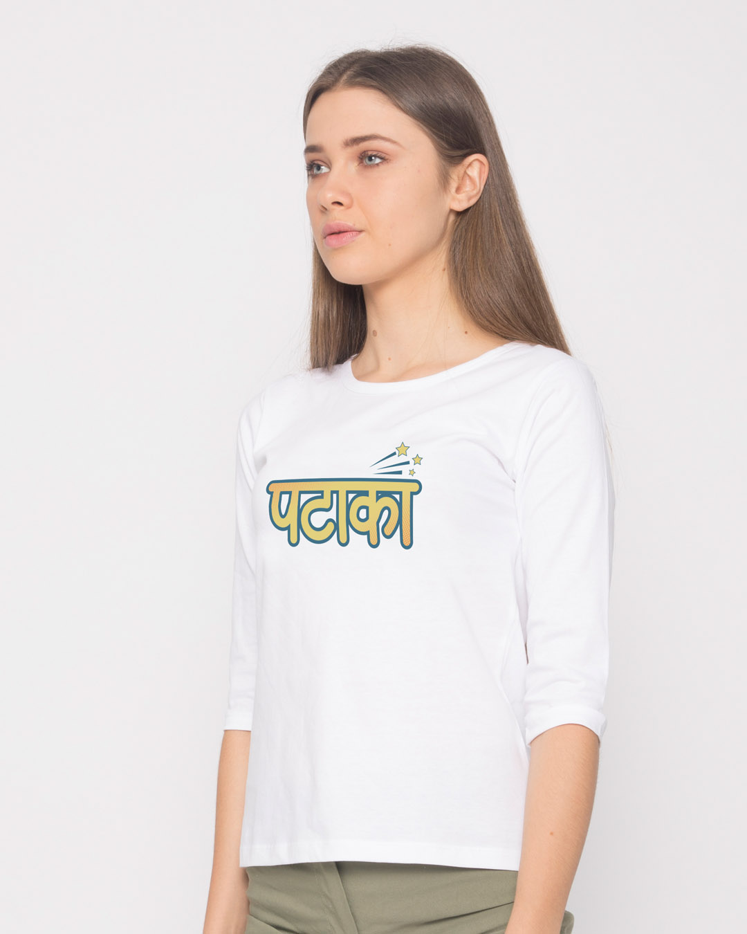 Shop Patakha Round Neck 3/4th Sleeve T-Shirt-Back