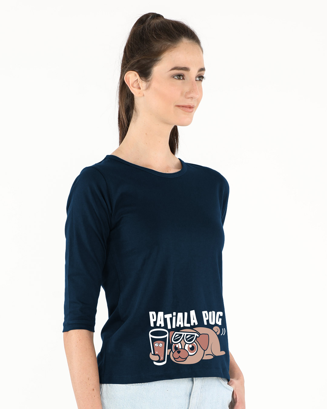 Shop Patiala Pug Round Neck 3/4th Sleeve T-Shirt-Back