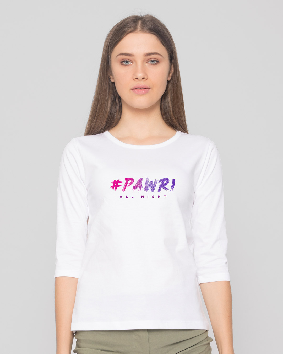Shop Pawri All Night 3/4 Sleeve Slim Fit T-Shirt White-Back