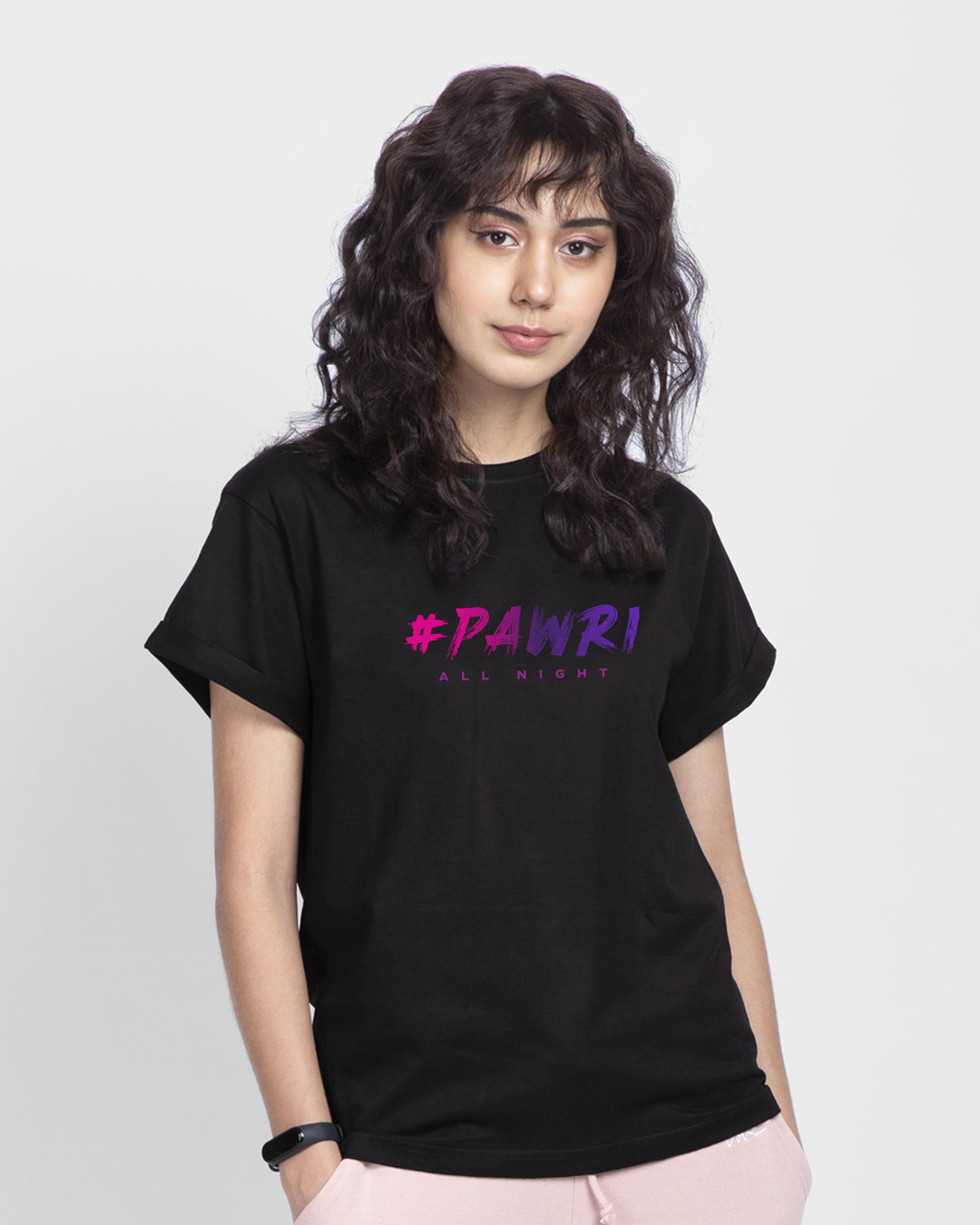 Shop Pawri All Night BoyfriendT-Shirt Black-Back