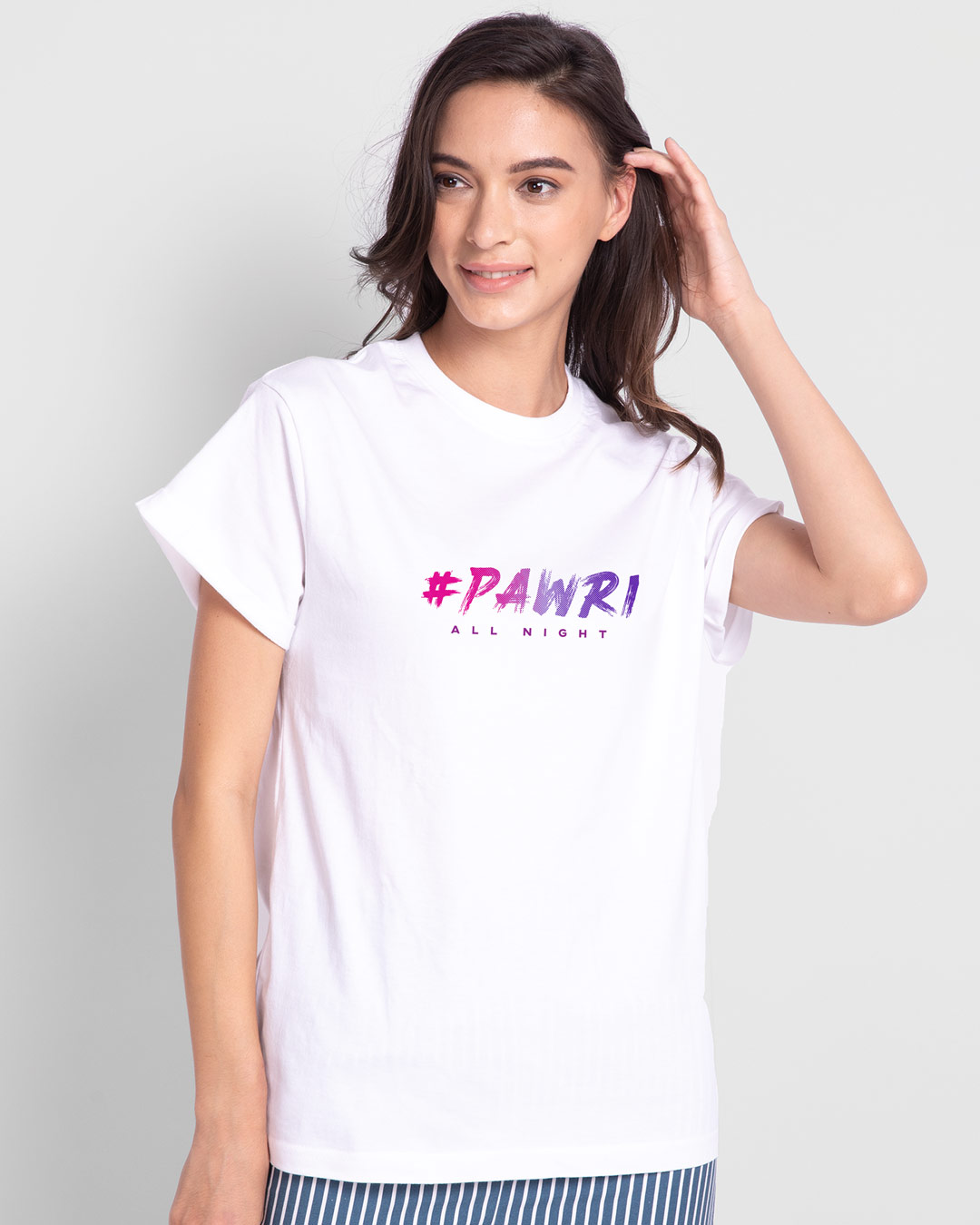 Shop Pawri All Night BoyfriendT-Shirt White-Back